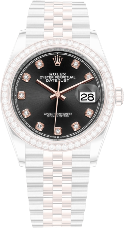 Rolex,Datejust 36 36mm,36mm,Rose Gold,Stainless Steel,Black,Automatic,Day,70hours,126281RBR,126281RBR-0007