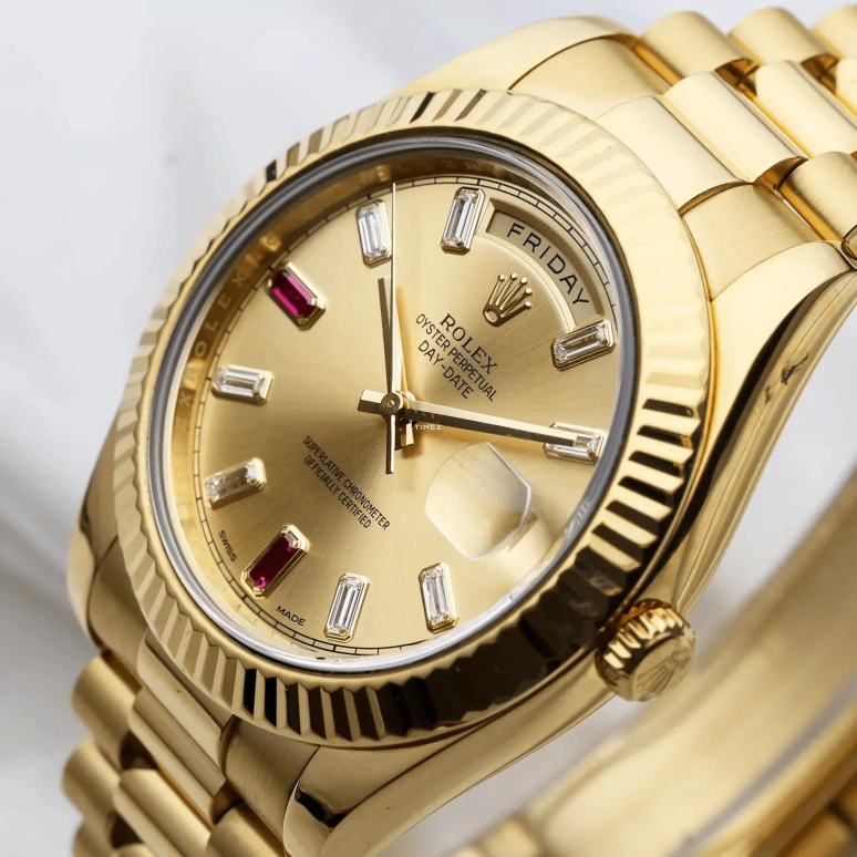Rolex,Day-Date II 41mm,41mm,Yellow Gold,Gold,Automatic,48hours,In-house Caliber,218238 Ruby