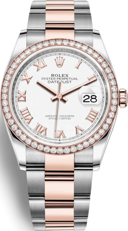 Rolex,Datejust 36 36mm,36mm,Rose Gold,Stainless Steel,White,Automatic,Day,70hours,126281RBR,126281RBR-0004