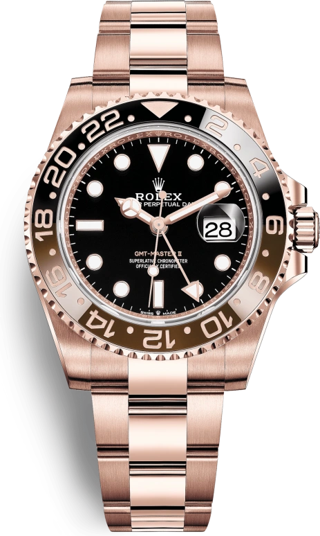 Rolex,GMT-Master II 40mm,40mm,Everose Gold,Black,Automatic,Day,Dule Time,Aymeric Laporte,Cristian Romero,Dwayne Johnson,Roger Federer,Cuti,126715CHNR,126715CHNR-0001