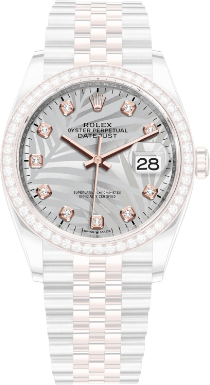 Rolex,Datejust 36 36mm,36mm,Rose Gold,Stainless Steel,Silver,Automatic,Day,70hours,126281RBR,126281RBR-0025