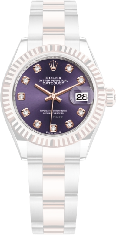 Rolex,Lady-Datejust 28mm,28mm,Rose Gold,Stainless Steel,Purple,Automatic,Day,55hours,279171,279171-0016