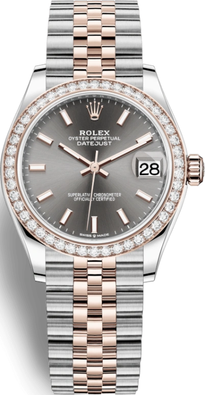Rolex,Datejust 31 31mm,31mm,Rose Gold,Stainless Steel,Grey,Automatic,Day,55hours,278381RBR,278381RBR-0018