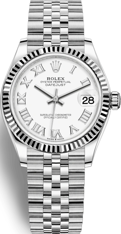 Rolex,Datejust 31 31mm,31mm,White Gold,Stainless Steel,White,Automatic,Day,55hours,278274,278274-0010