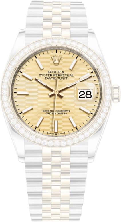 Rolex,Datejust 36 36mm,36mm,Yellow Gold,Stainless Steel,Champagne,Automatic,Day,70hours,126283RBR,126283RBR-0025