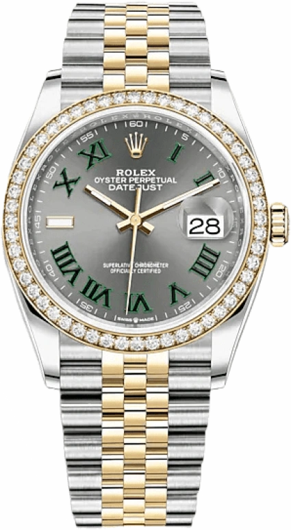 Rolex,Datejust 36 36mm,36mm,Yellow Gold,Oystersteel,Grey,Automatic,Day,70hours,126283RBR,126283RBR-0021