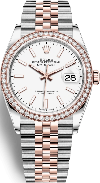 Rolex,Datejust 36 36mm,36mm,Rose Gold,Stainless Steel,White,Automatic,Day,70hours,126281RBR,126281RBR-0005