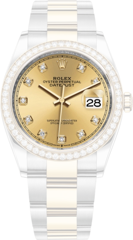 Rolex,Datejust 36 36mm,36mm,Yellow Gold,Stainless Steel,Champagne,Automatic,Day,70hours,126283RBR,126283RBR-0004