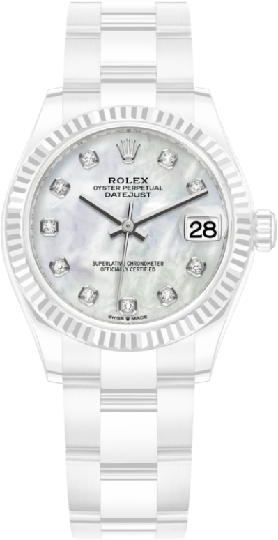 Rolex,Datejust 31 31mm,31mm,White Gold,Stainless Steel,White,Automatic,Day,55hours,278274,278274-0005