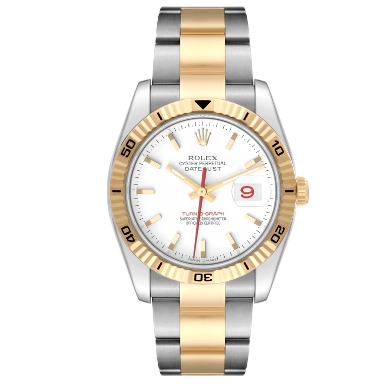 Rolex,Datejust 36 36mm,36mm,Yellow Gold,Stainless Steel,White,Automatic,Day,48hours,116263 Turn,116263 Turn-O-Graph white Oyster