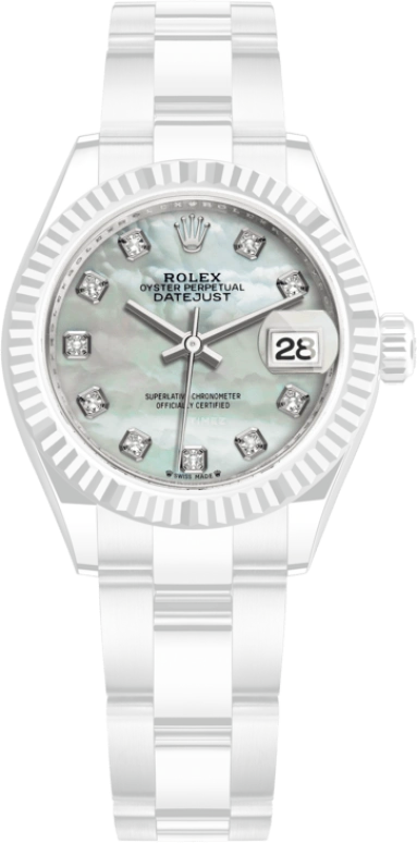 Rolex,Lady-Datejust 28mm,28mm,White Gold,Stainless Steel,White,Automatic,Day,55hours,279174,279174-0010