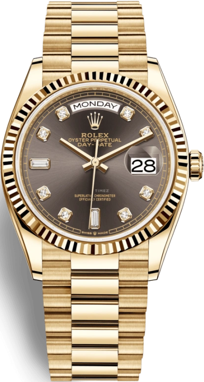 Rolex,Day-Date 36 36mm,36mm,Yellow Gold,Grey,Automatic,Date,Day,128238,128238-0022