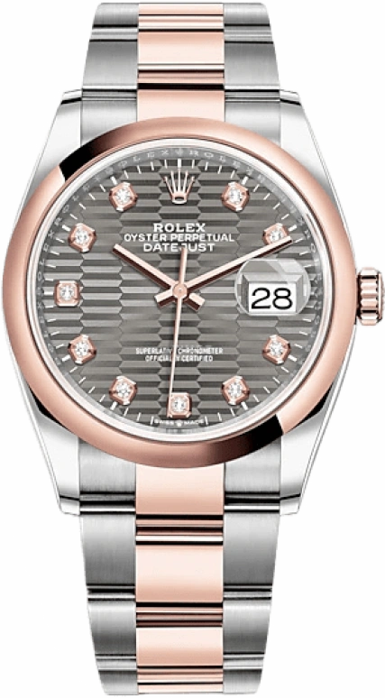 Rolex,Datejust 36 36mm,36mm,Oystersteel,Everose Gold,Grey,Automatic,Day,70hours,126201,126201-0042