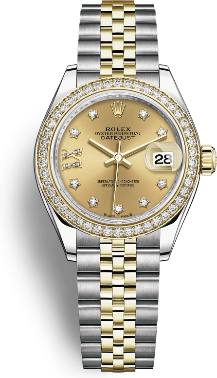 Rolex,Lady-Datejust 28mm,28mm,Yellow Gold,Stainless Steel,Champagne,Automatic,Day,55hours,279383RBR,279383RBR-0021