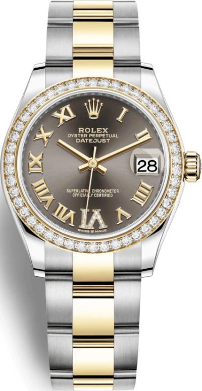 Rolex,Datejust 31 31mm,31mm,Yellow Gold,Stainless Steel,Grey,Automatic,Day,55hours,278383RBR,278383RBR-0017