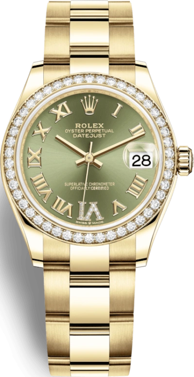 Rolex,Datejust 31 31mm,31mm,Yellow Gold,Green,Automatic,Day,55hours,278288RBR,278288RBR-0023