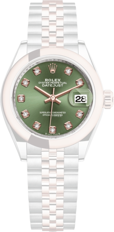 Rolex,Lady-Datejust 28mm,28mm,Rose Gold,Stainless Steel,Green,Automatic,Day,55hours,279161,279161-0007