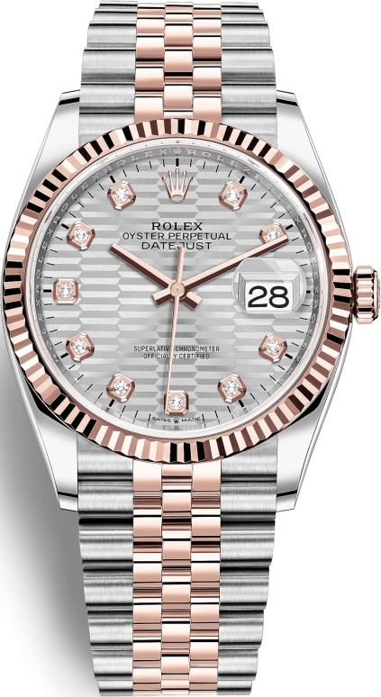 Rolex,Datejust 36 36mm,36mm,Rose Gold,Stainless Steel,Silver,Automatic,Day,70hours,126231,126231-0039