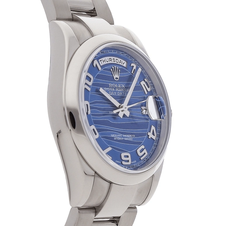 Rolex,Day-Date 36 36mm,36mm,White Gold,Blue,Automatic,Date,Day,118209,118209-Blue Wave
