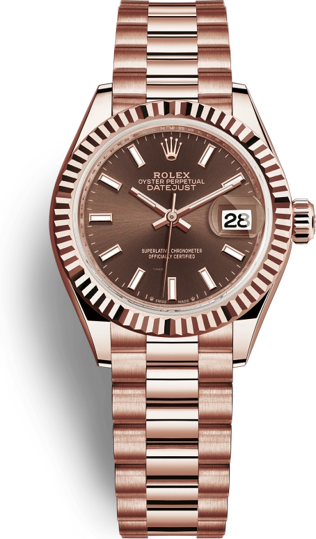 Rolex,Lady-Datejust 28mm,28mm,Everose Gold,Brown,Automatic,Day,55hours,279175,279175-0007