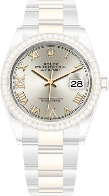 Rolex,Datejust 36 36mm,36mm,Yellow Gold,Stainless Steel,Silver,Automatic,Day,70hours,126283RBR,126283RBR-0018