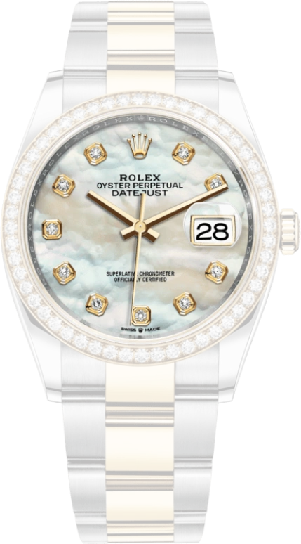 Rolex,Datejust 36 36mm,36mm,Yellow Gold,Stainless Steel,White,Automatic,Day,70hours,126283RBR,126283RBR-0010