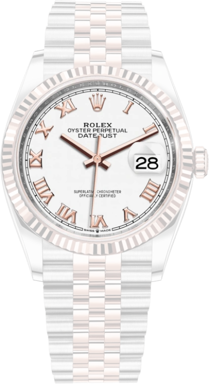 Rolex,Datejust 36 36mm,36mm,Rose Gold,Stainless Steel,White,Automatic,Day,70hours,126231,126231-0015