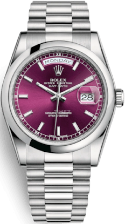 Rolex,Day-Date 36 36mm,36mm,Platinum,Red,Automatic,Date,Day,118206,118206-0121
