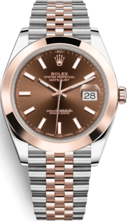 Rolex,Datejust 41 41mm,41mm,Rose Gold,Stainless Steel,Brown,Automatic,Day,70hours,126301,126301-0002