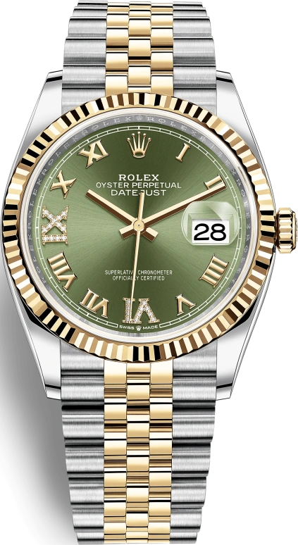 Rolex,Datejust 36 36mm,36mm,Yellow Gold,Oystersteel,Olive Green,Automatic,Day,70hours,126233,126233-0025