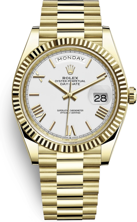 Rolex,Day-Date 40 40mm,40mm,Yellow Gold,White,Automatic,Date,Day,228238,228238-0042