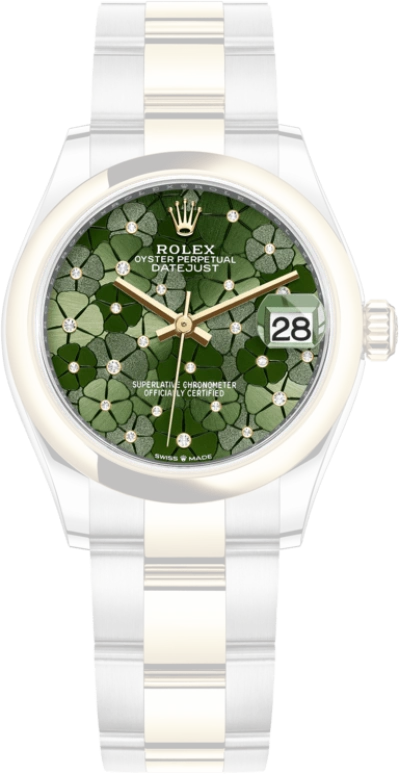 Rolex,Datejust 31 31mm,31mm,Yellow Gold,Stainless Steel,Green,Automatic,Day,55hours,278243,278243-0031