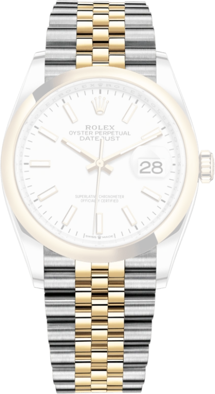 Rolex,Datejust 36 36mm,36mm,Yellow Gold,Stainless Steel,White,Automatic,Day,70hours,126203,126203-0019