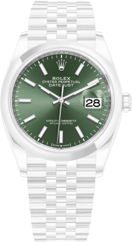 Rolex,Datejust 36 36mm,36mm,Stainless Steel,Green,Automatic,Day,70hours,126200,126200-0023
