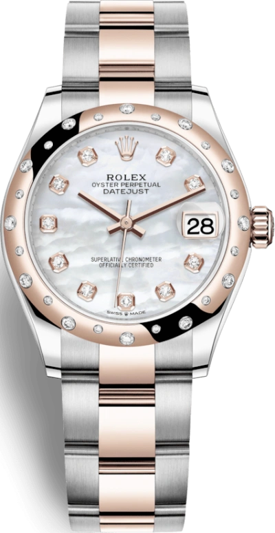 Rolex,Datejust 31 31mm,31mm,Rose Gold,Stainless Steel,White,Automatic,Day,55hours,278341RBR,278341RBR-0025