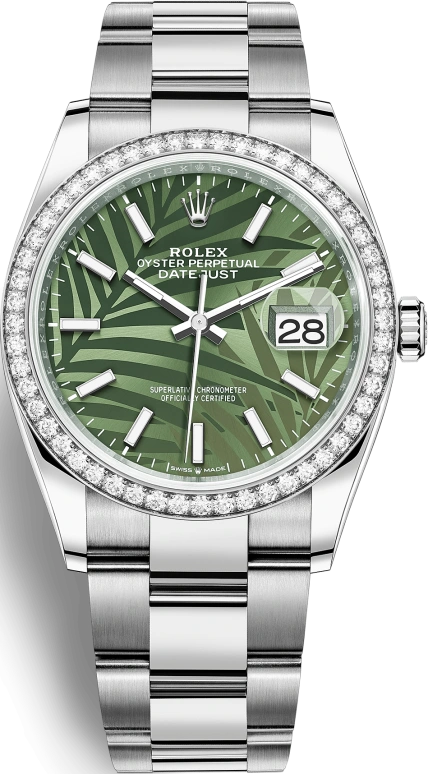 Rolex,Datejust 36 36mm,36mm,White Gold,Stainless Steel,Green,Automatic,Day,70hours,126284RBR,126284RBR-0040
