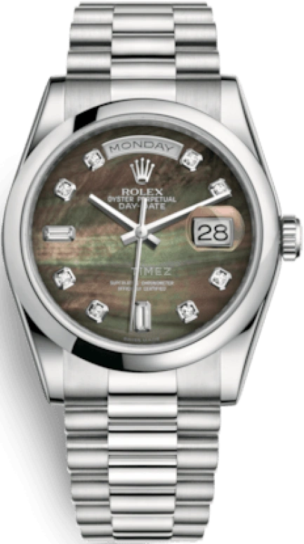Rolex,Day-Date 36 36mm,36mm,Platinum,Black,Automatic,Date,Day,118206,118206-0043
