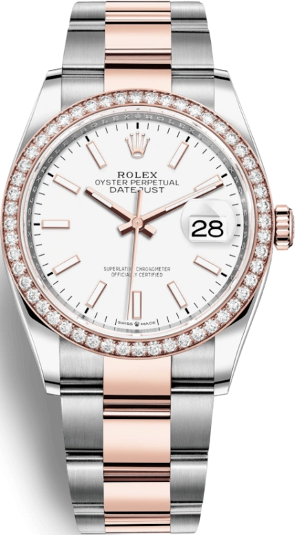 Rolex,Datejust 36 36mm,36mm,Rose Gold,Stainless Steel,White,Automatic,Day,70hours,126281RBR,126281RBR-0006