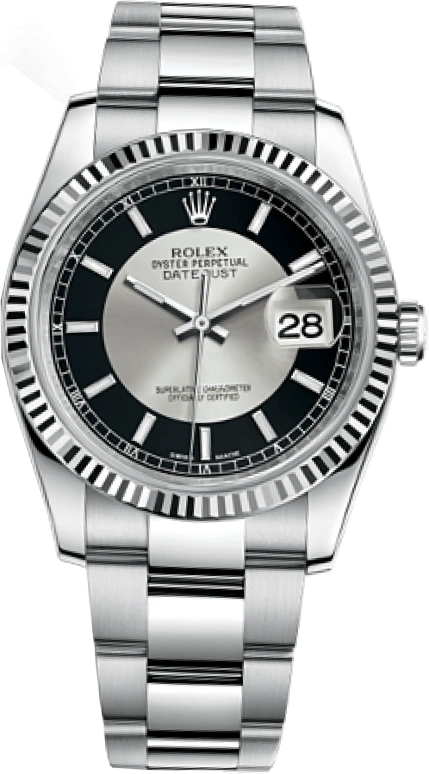Rolex,Datejust 36 36mm,36mm,White Gold,Stainless Steel,Black,Automatic,Day,48hours,116234,116234-0152