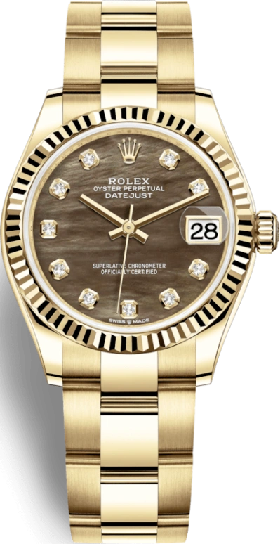 Rolex,Datejust 31 31mm,31mm,Yellow Gold,Black,Brown,Automatic,Day,55hours,278278,278278-0037