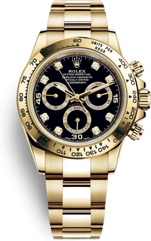 Rolex,Daytona 40mm,40mm,Yellow Gold,Black,Automatic,Chronograph,Column Wheel,116508,116508-0016