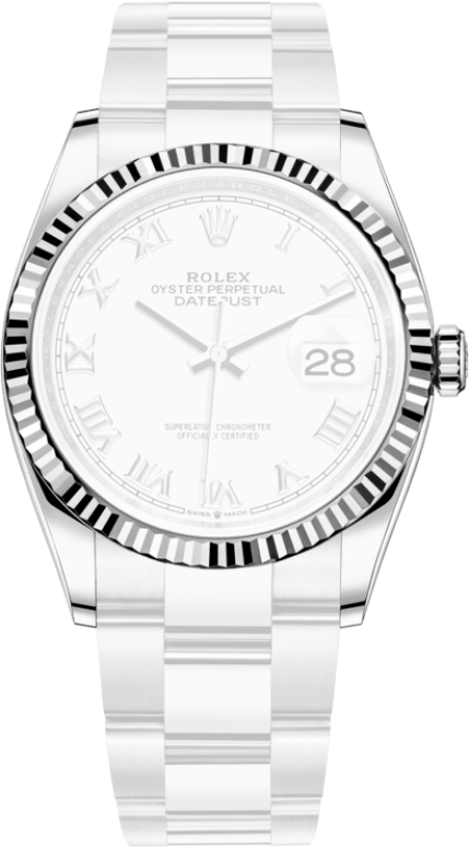 Rolex,Datejust 36 36mm,36mm,White Gold,Stainless Steel,White,Automatic,Day,70hours,126234,126234-0026