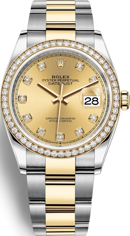 Rolex,Datejust 36 36mm,36mm,Yellow Gold,Stainless Steel,Champagne,Automatic,Day,70hours,126283RBR,126283RBR-0004