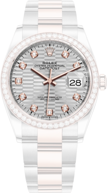 Rolex,Datejust 36 36mm,36mm,Rose Gold,Stainless Steel,Silver,Automatic,Day,70hours,126281RBR,126281RBR-0028