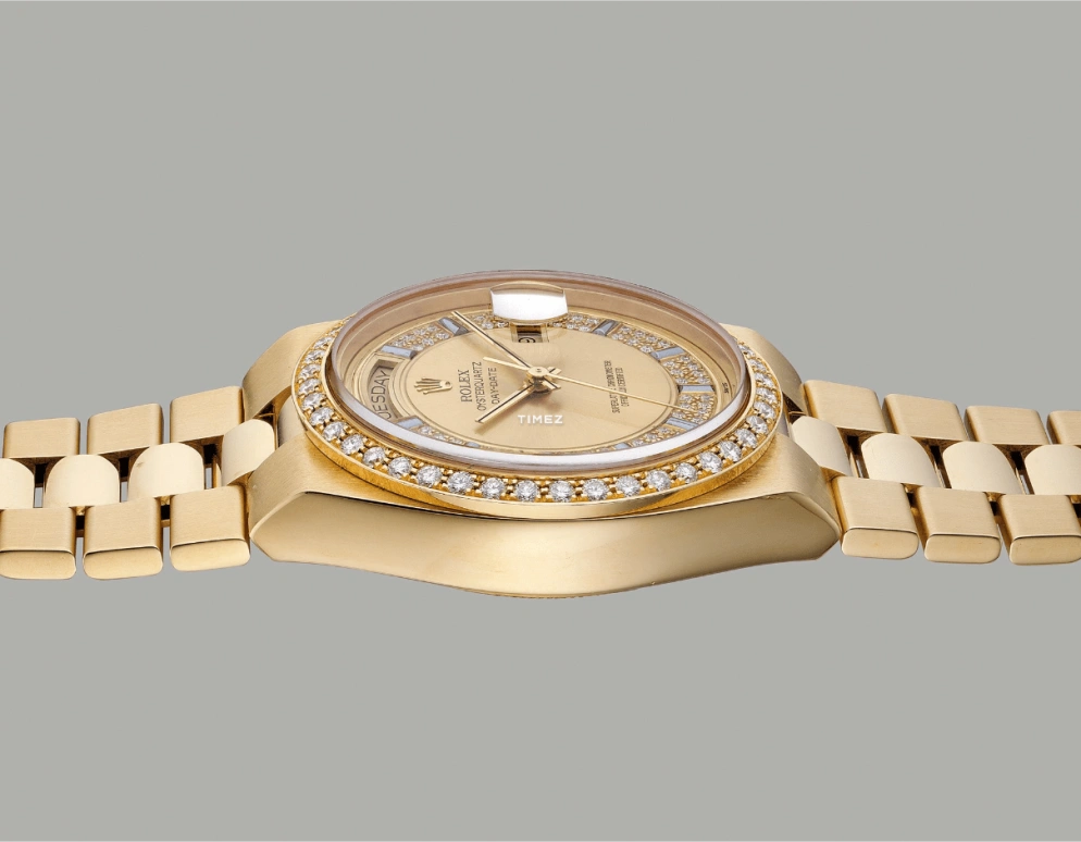 Rolex,Day-Date 36 36mm,36mm,Yellow Gold,Gold,Champagne,Quartz,Date,Day,19048,19048-Sapphire Diamond