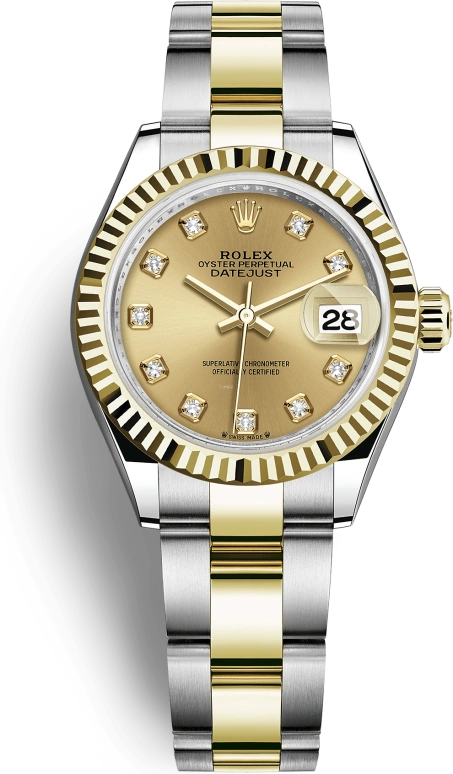 Rolex,Lady-Datejust 28mm,28mm,Yellow Gold,Stainless Steel,Champagne,Automatic,Day,55hours,279173,279173-0012