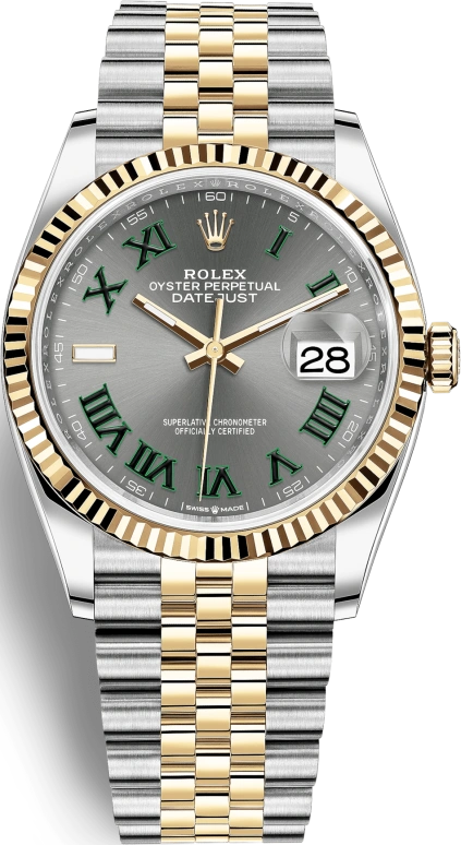 Rolex,Datejust 36 36mm,36mm,Yellow Gold,Stainless Steel,Grey,Automatic,Day,70hours,126233,126233-0035