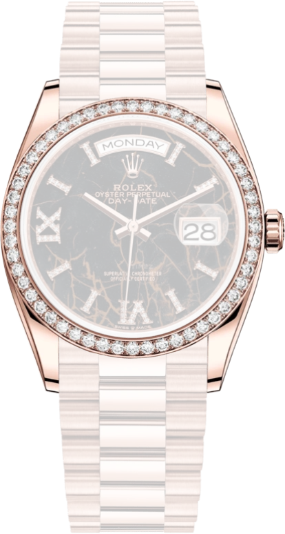 Rolex,Day-Date 36 36mm,36mm,Everose Gold,Black,Automatic,Date,Day,128345RBR,128345RBR-0044