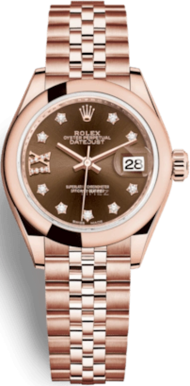Rolex,Lady-Datejust 28mm,28mm,Rose Gold,Brown,Automatic,Day,55hours,279165,279165-0004