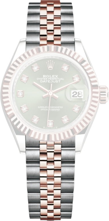 Rolex,Lady-Datejust 28mm,28mm,Rose Gold,Stainless Steel,Green,Automatic,Day,55hours,279171,279171-0007